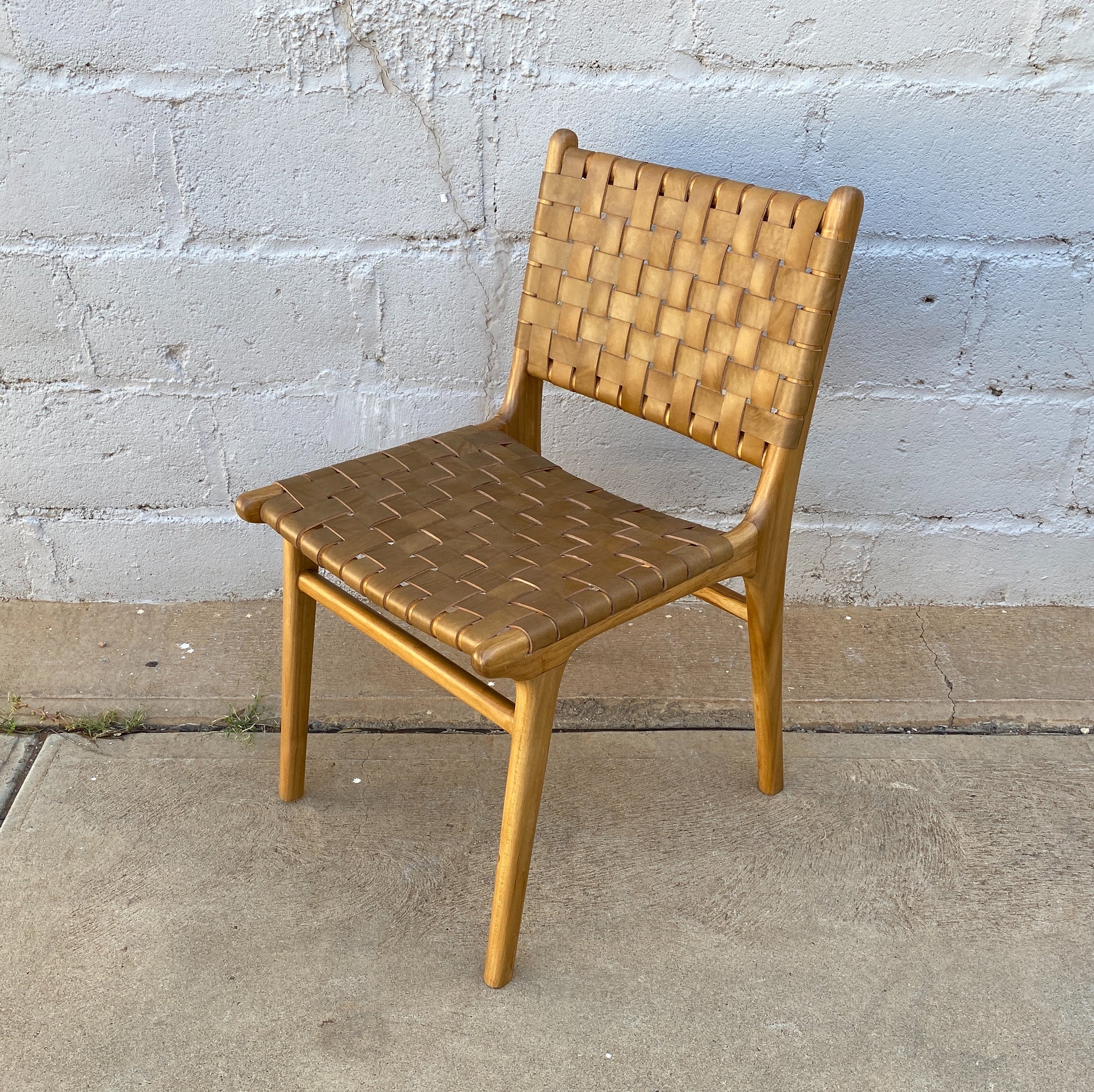 Dining Chair Leather Woven Walnut