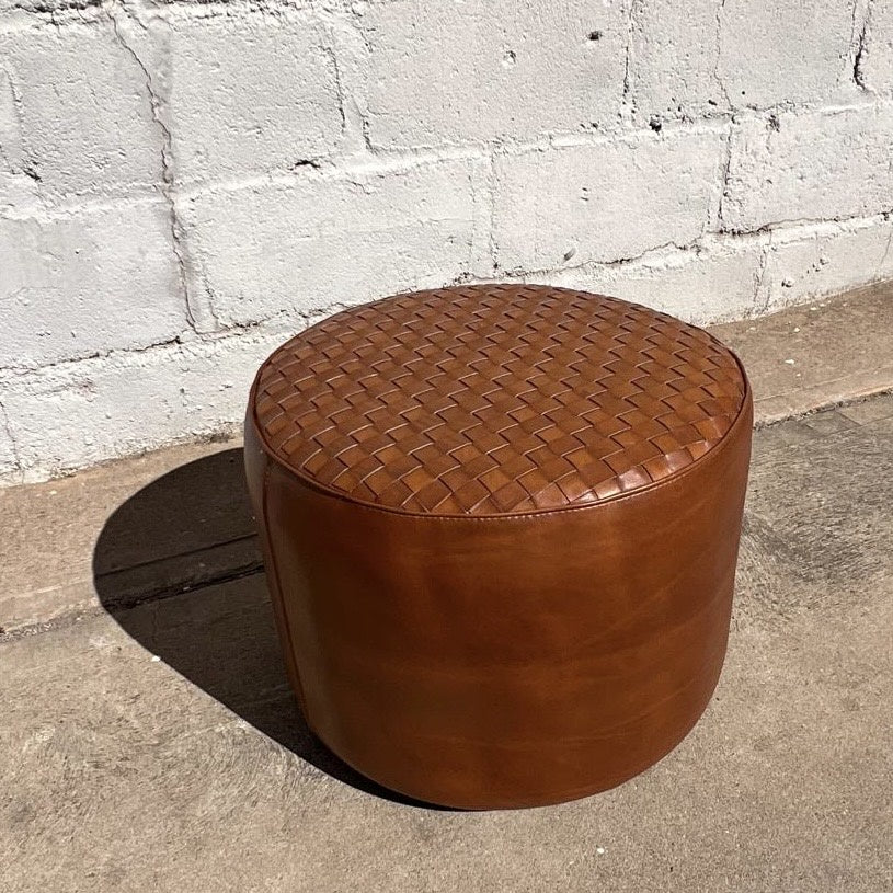 Ottoman Leather Round Woven Top