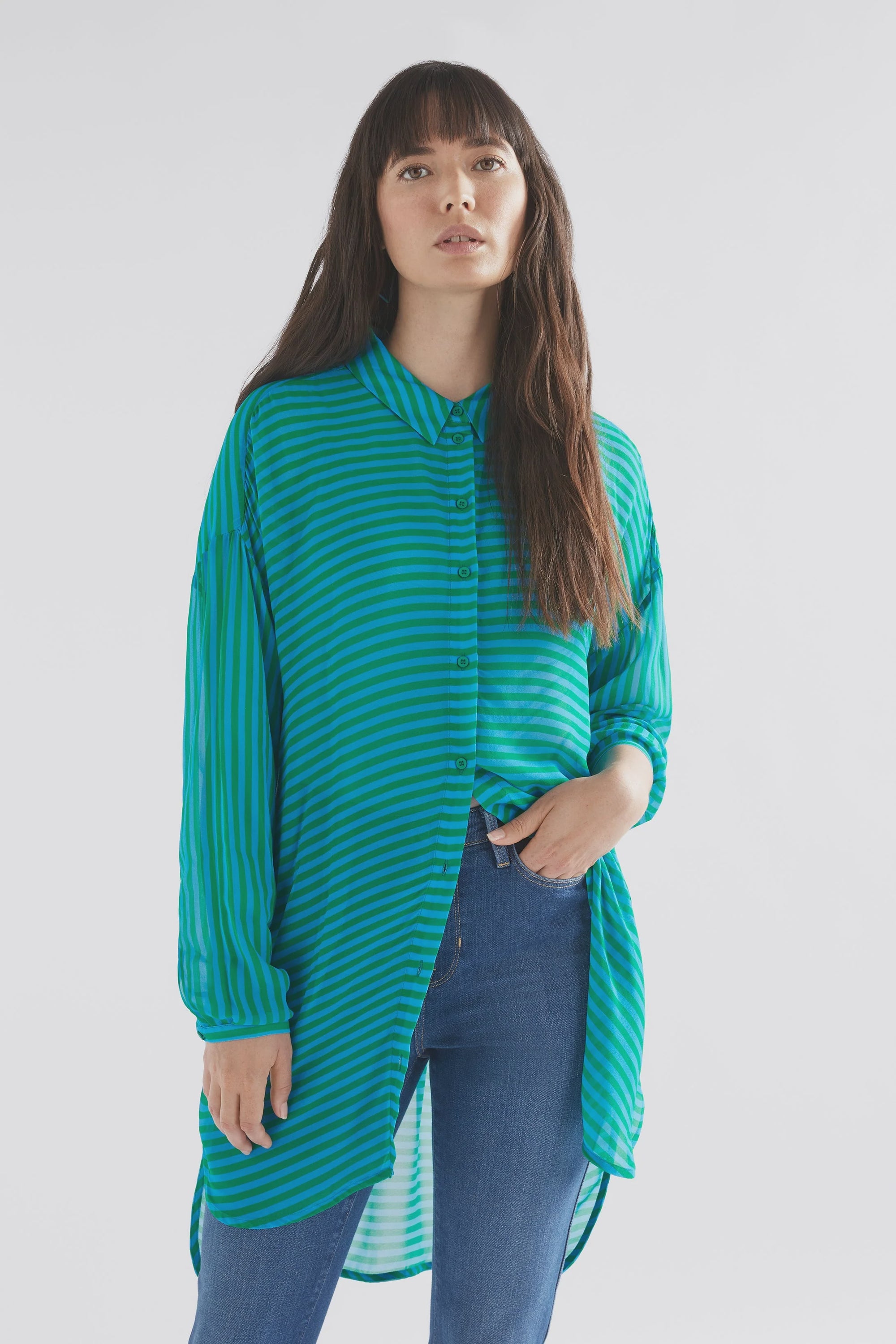 Eir Sheer Shirt Green Stripe