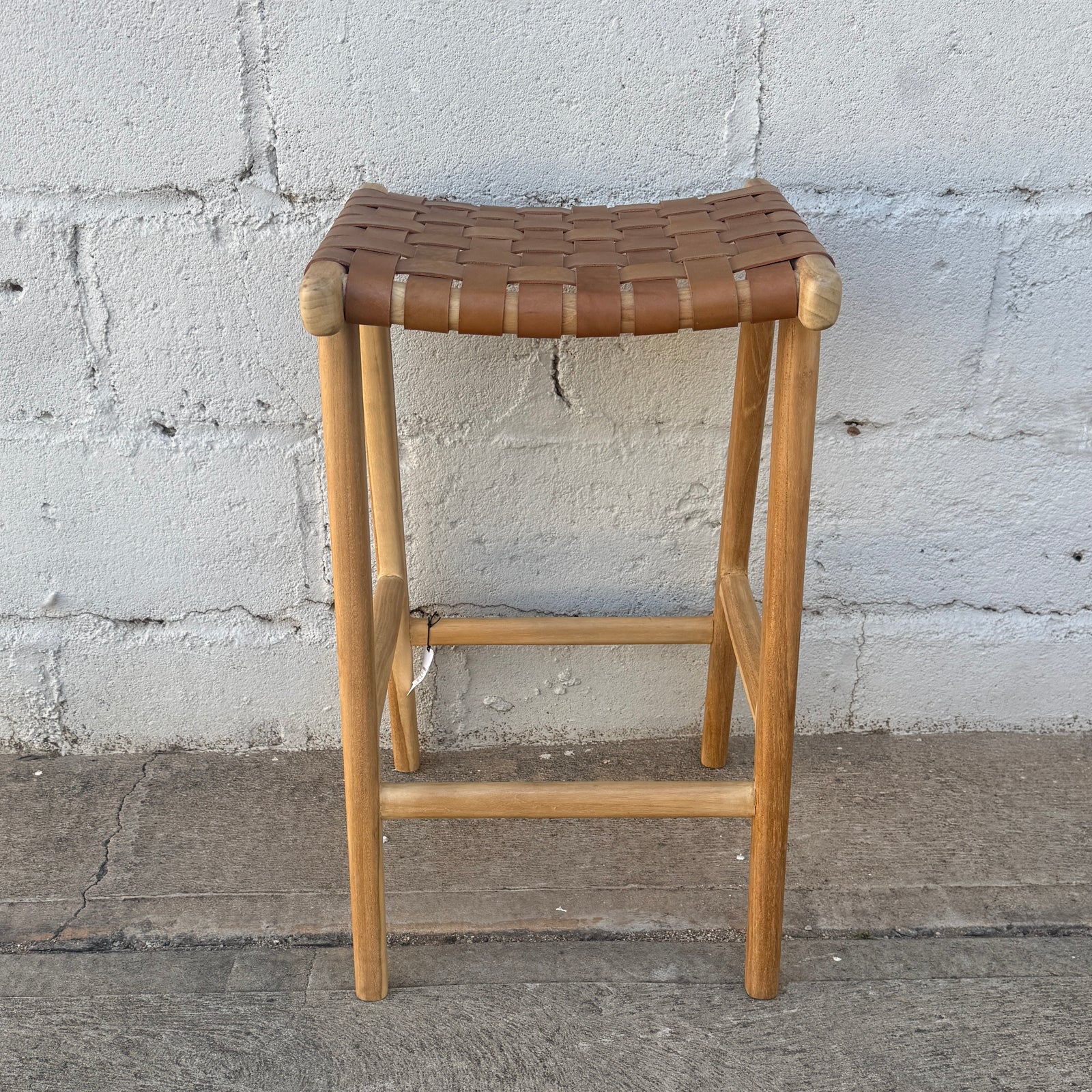 Bar Stool Woven Leather Camel