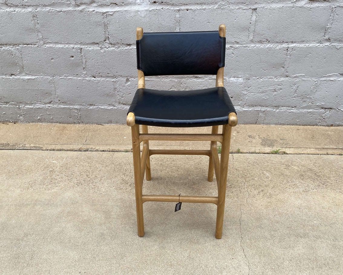 Bar Stool Flat Leather with Back Camel