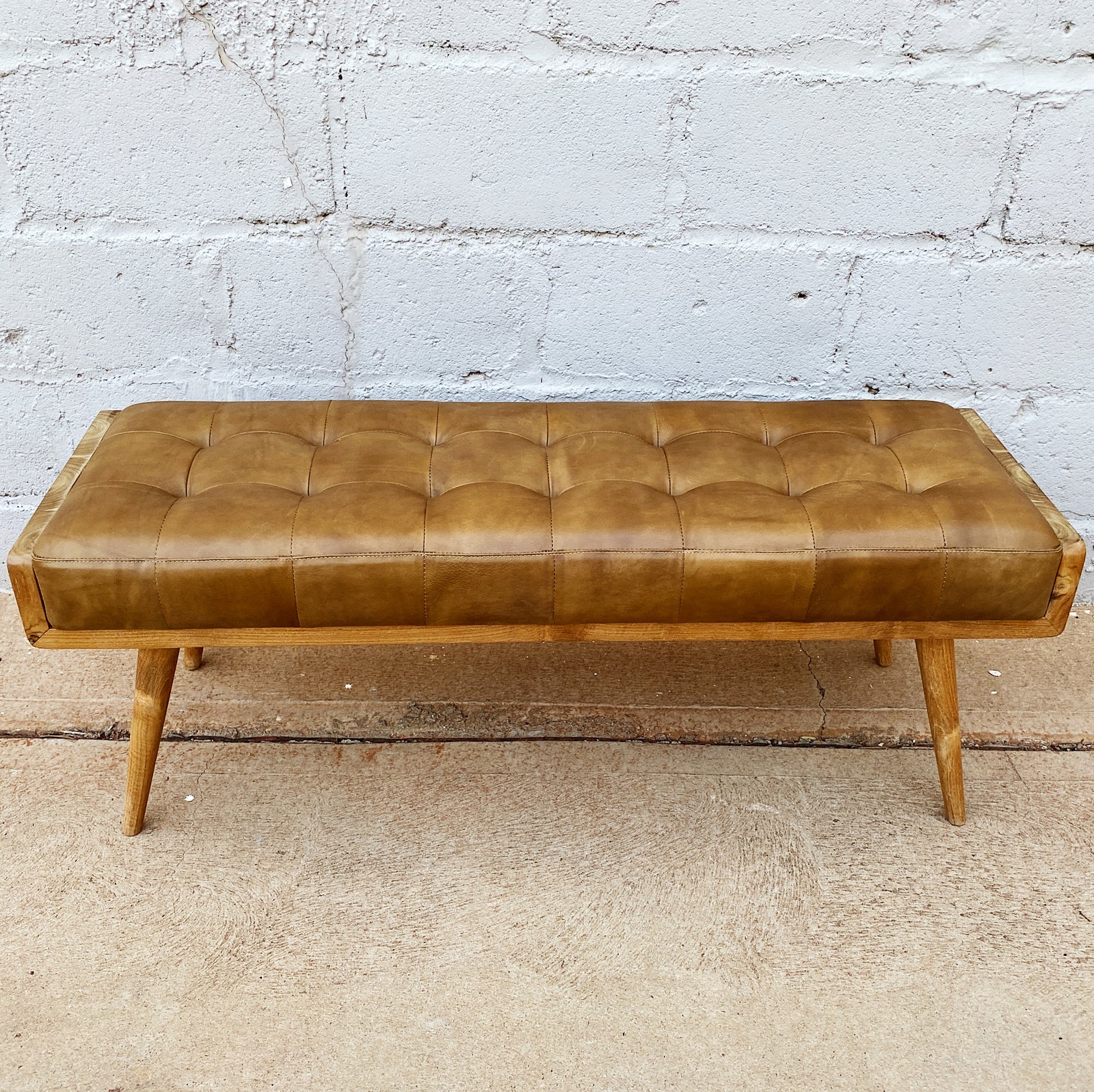 Bench Leather Padded Walnut