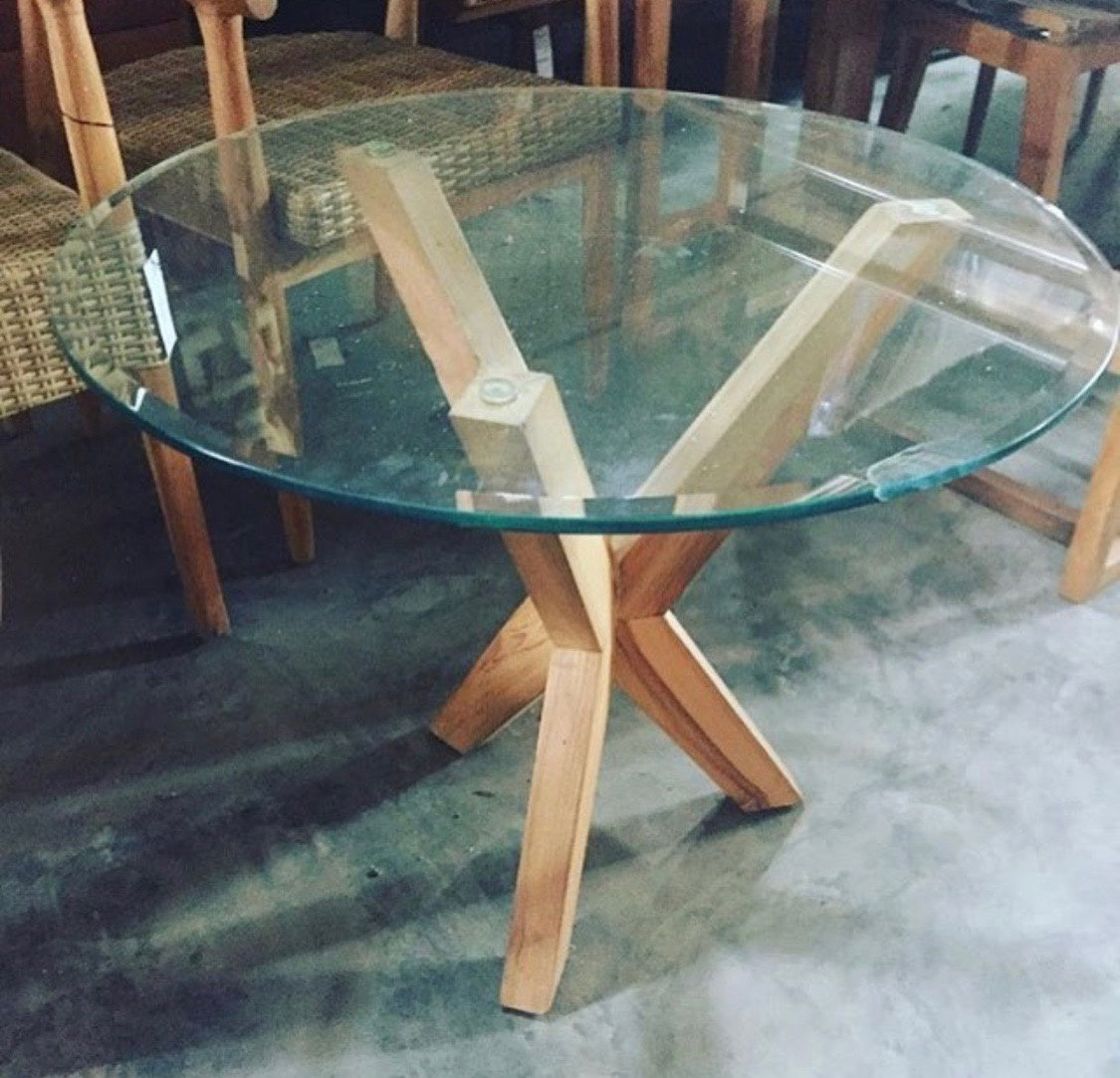 Coffee Table Round X Leg Glass Top