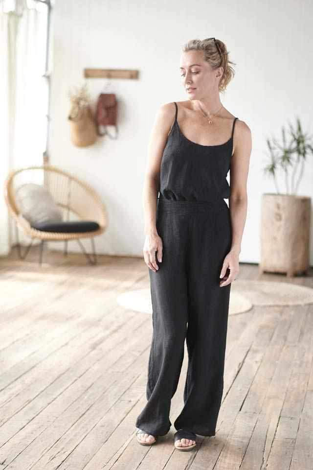Pants Linen Wide Leg Black
