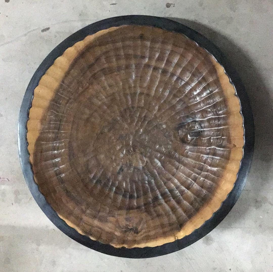 Plate Wood 50cm Teak with Black Base