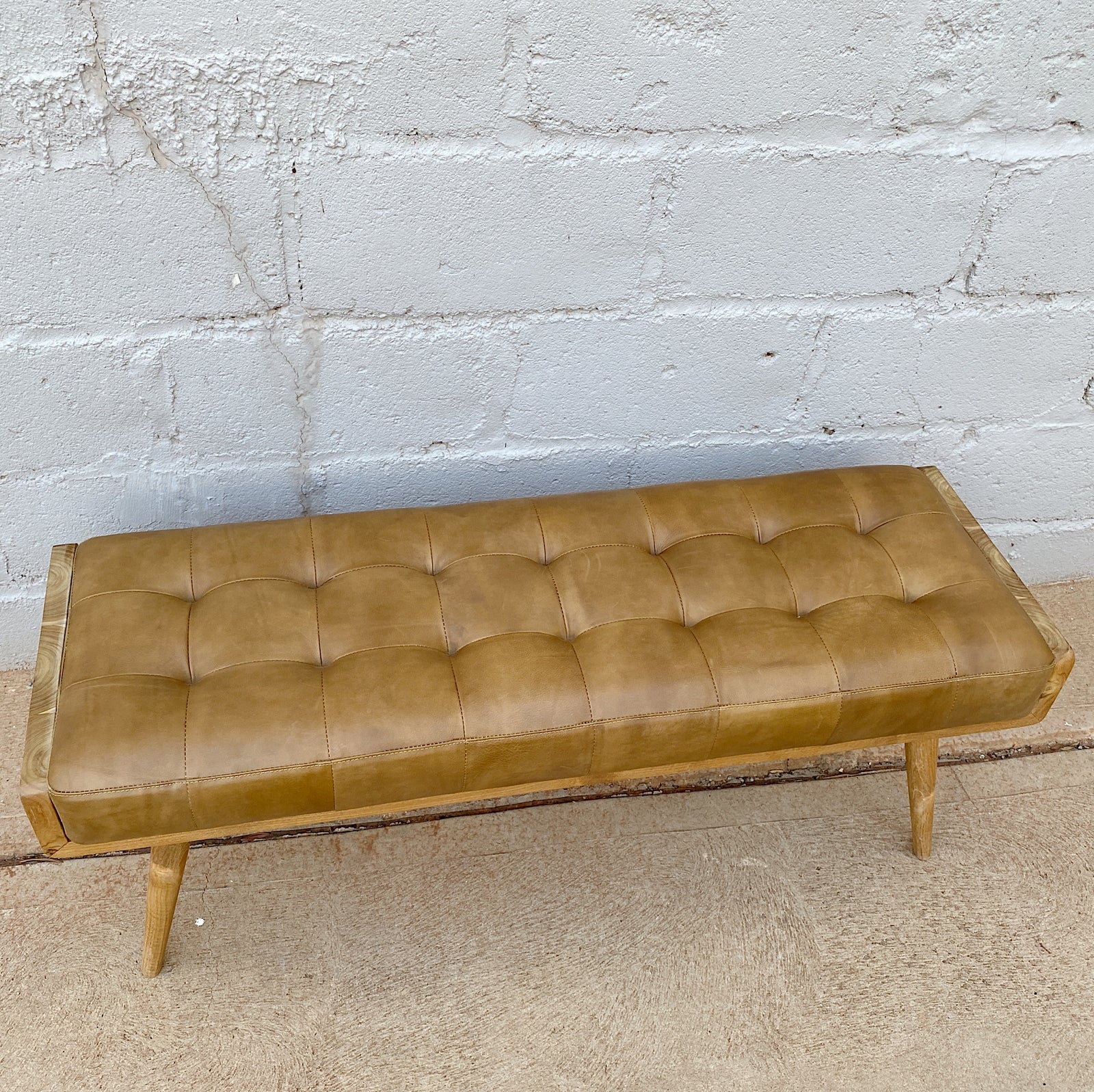 Bench Leather Padded Walnut