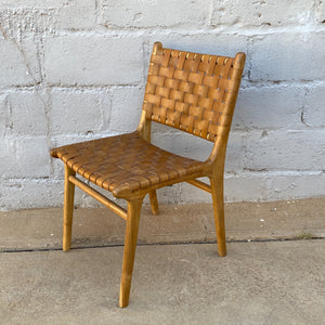 Dining Chair Leather Woven Camel