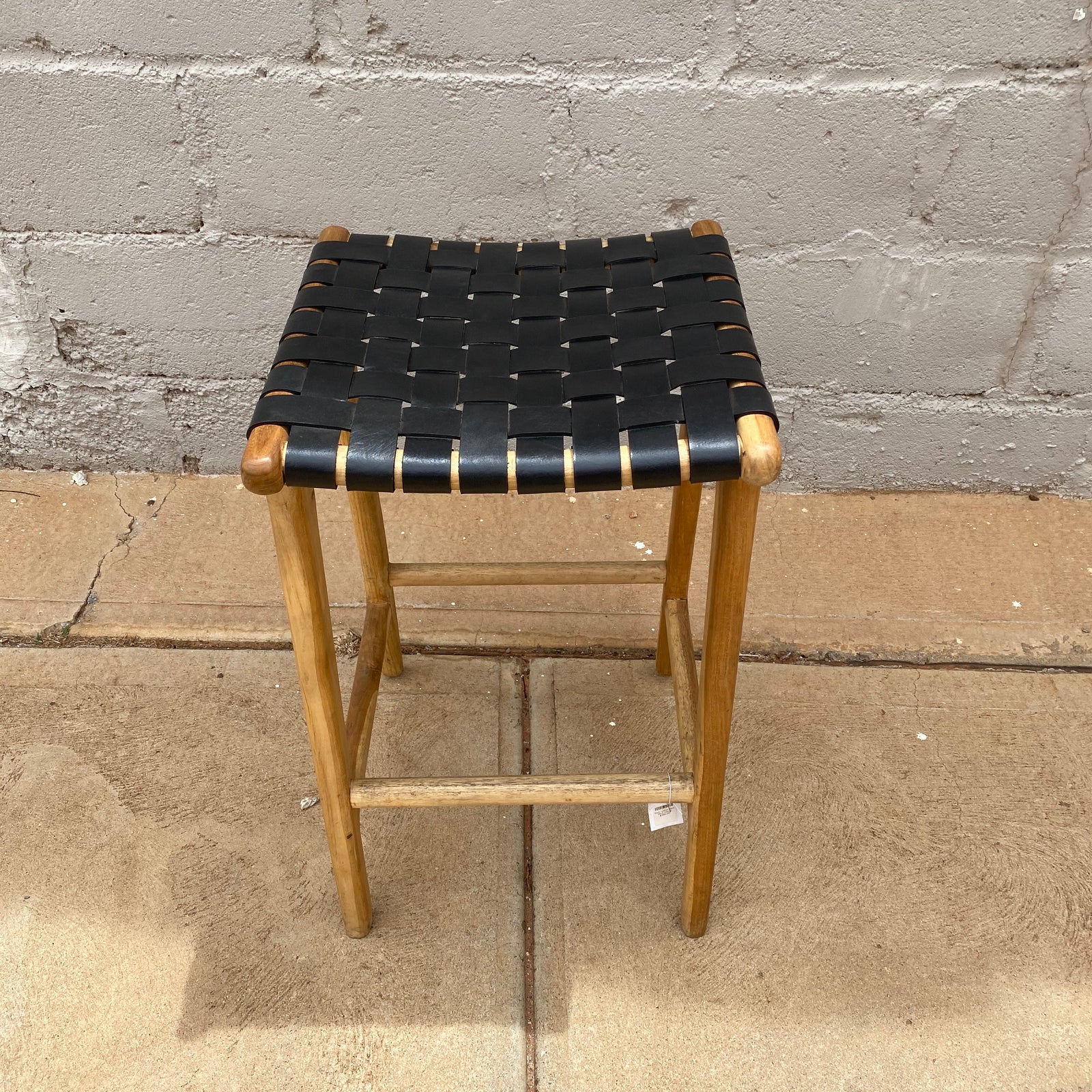 Bar Stool Woven Leather Black