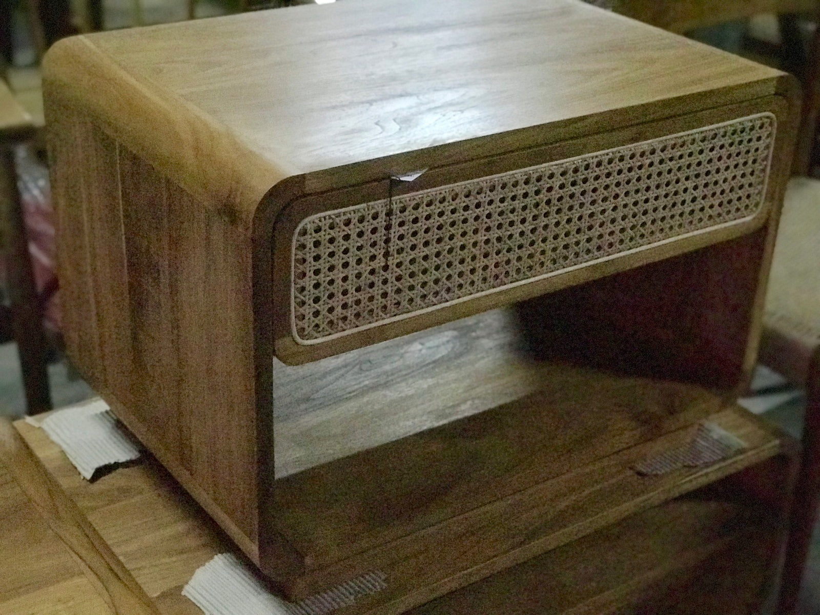 Bedside Retro Wide Rattan Drawer