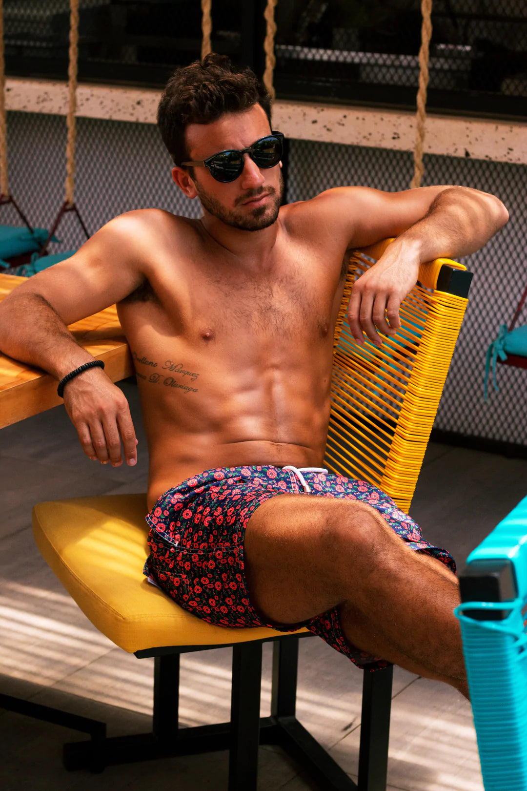 Mens Classic Swim Short Flower Navy