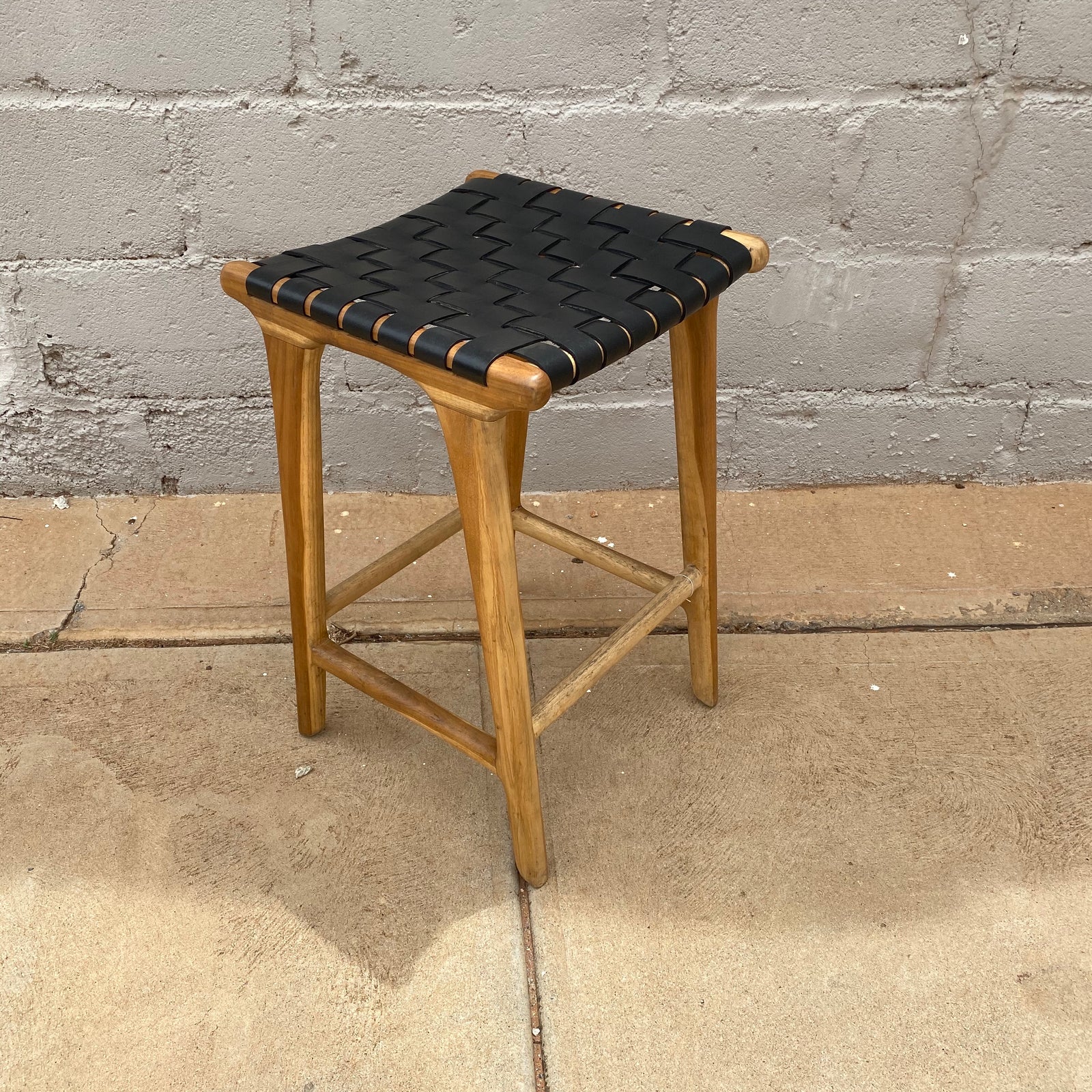 Bar Stool Woven Leather Black