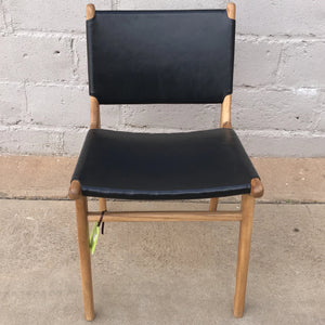 Dining Chair Leather Flat Black