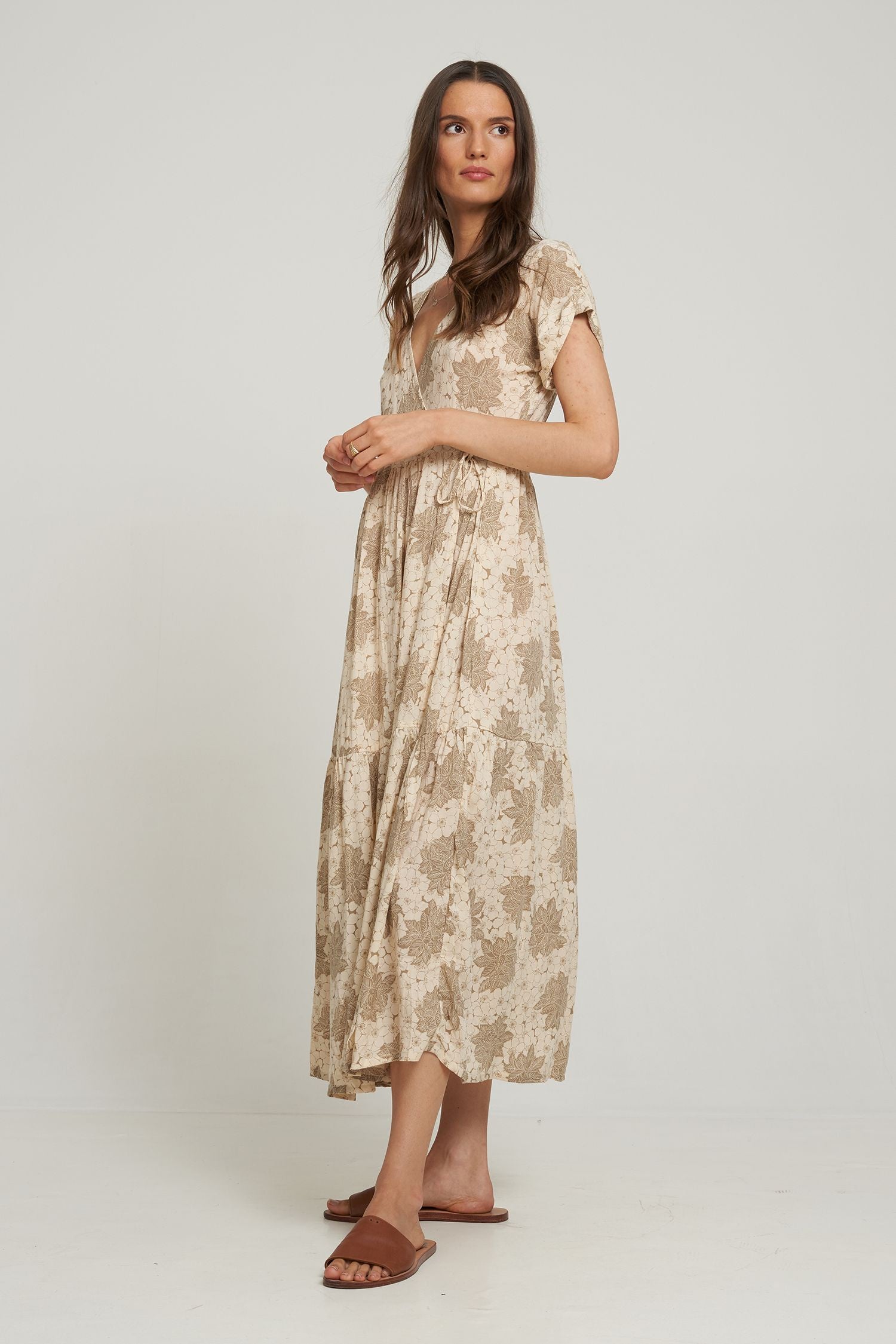 Nila Wrap Dress Flora Khaki