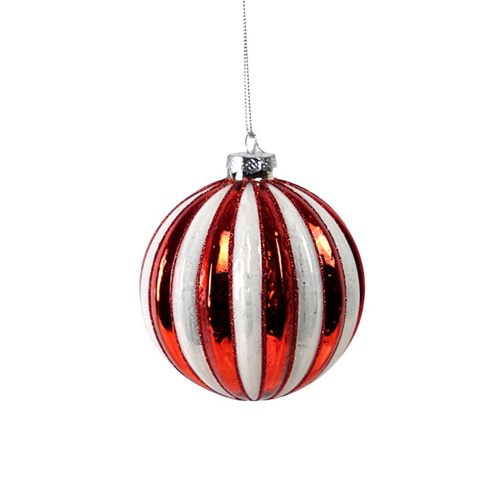 Bauble Glass Red Silver Stripe
