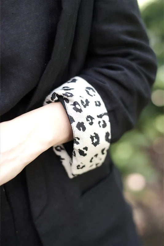 Black blazer with leopard print outlet cuffs