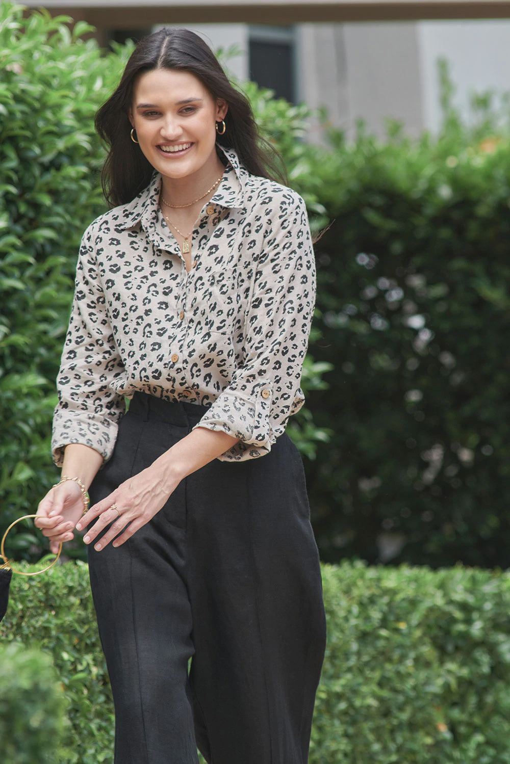 Shirt Linen Tailored Leopard