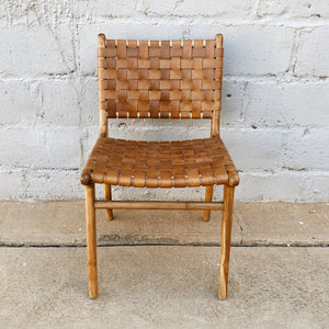 Dining Chair Leather Woven Camel