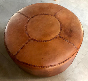 Ottoman Leather Stitched Round